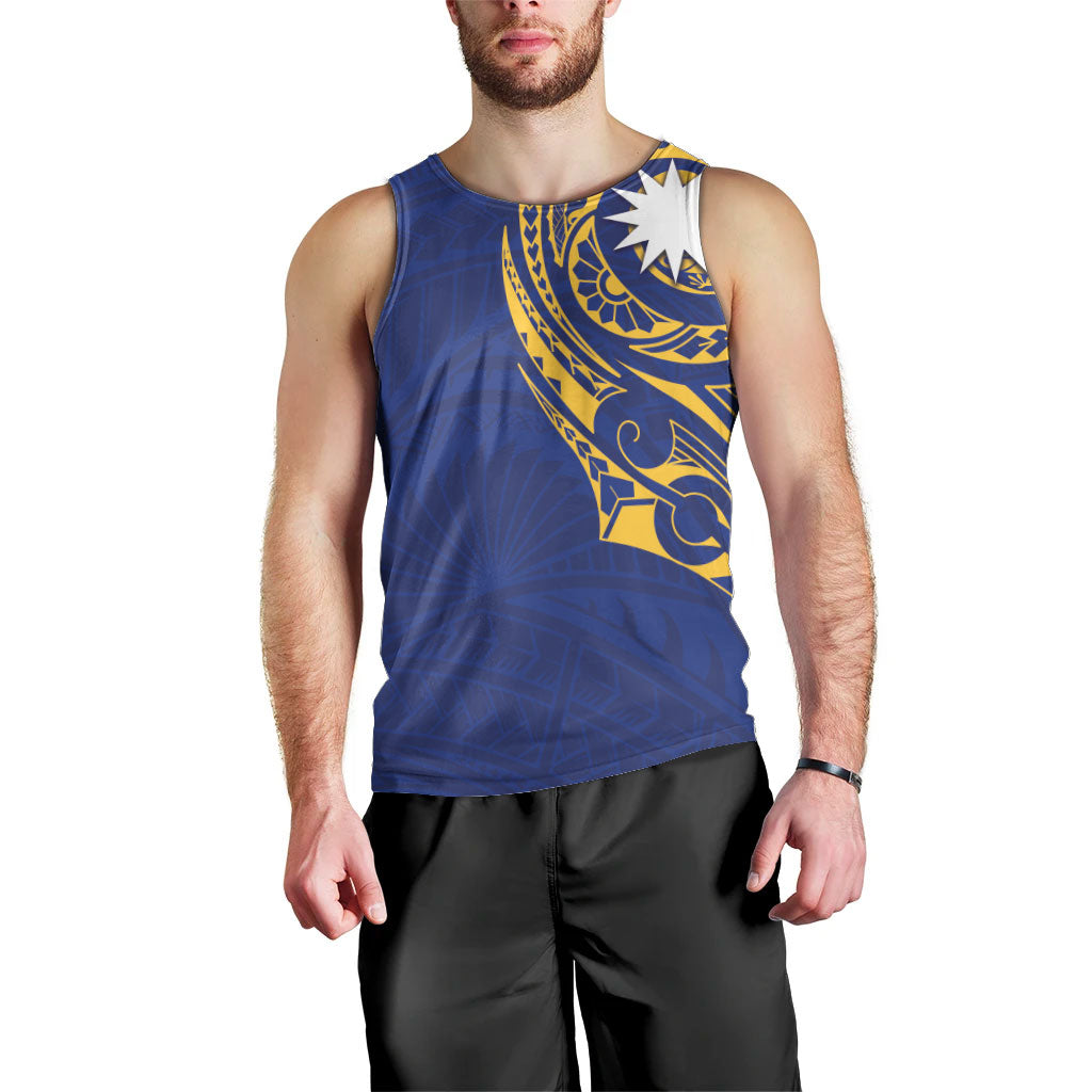 Personalised Nauru Angam Day Men Tank Top Gold Navy Tribal Pattern LT05 - Polynesian Pride