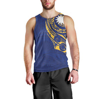 Personalised Nauru Angam Day Men Tank Top Gold Navy Tribal Pattern LT05 - Polynesian Pride