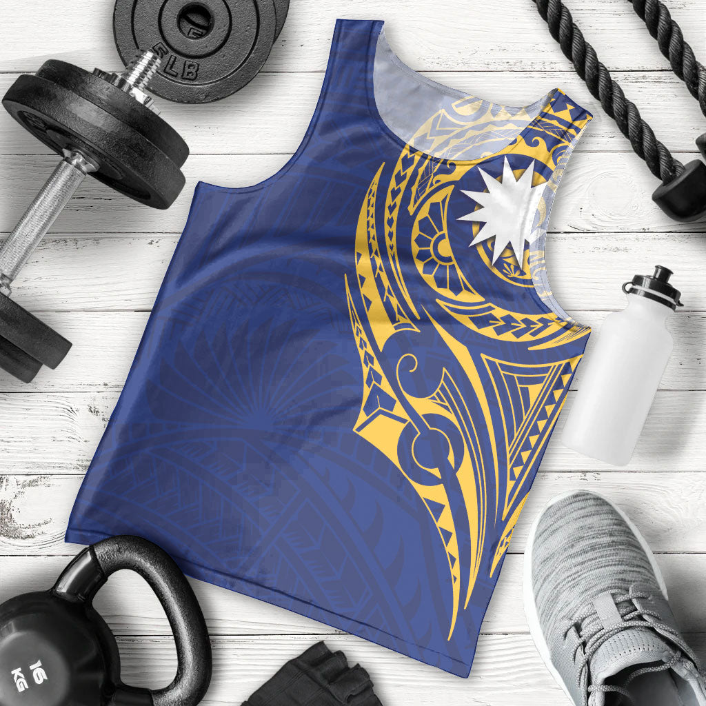 Personalised Nauru Angam Day Men Tank Top Gold Navy Tribal Pattern LT05 - Polynesian Pride