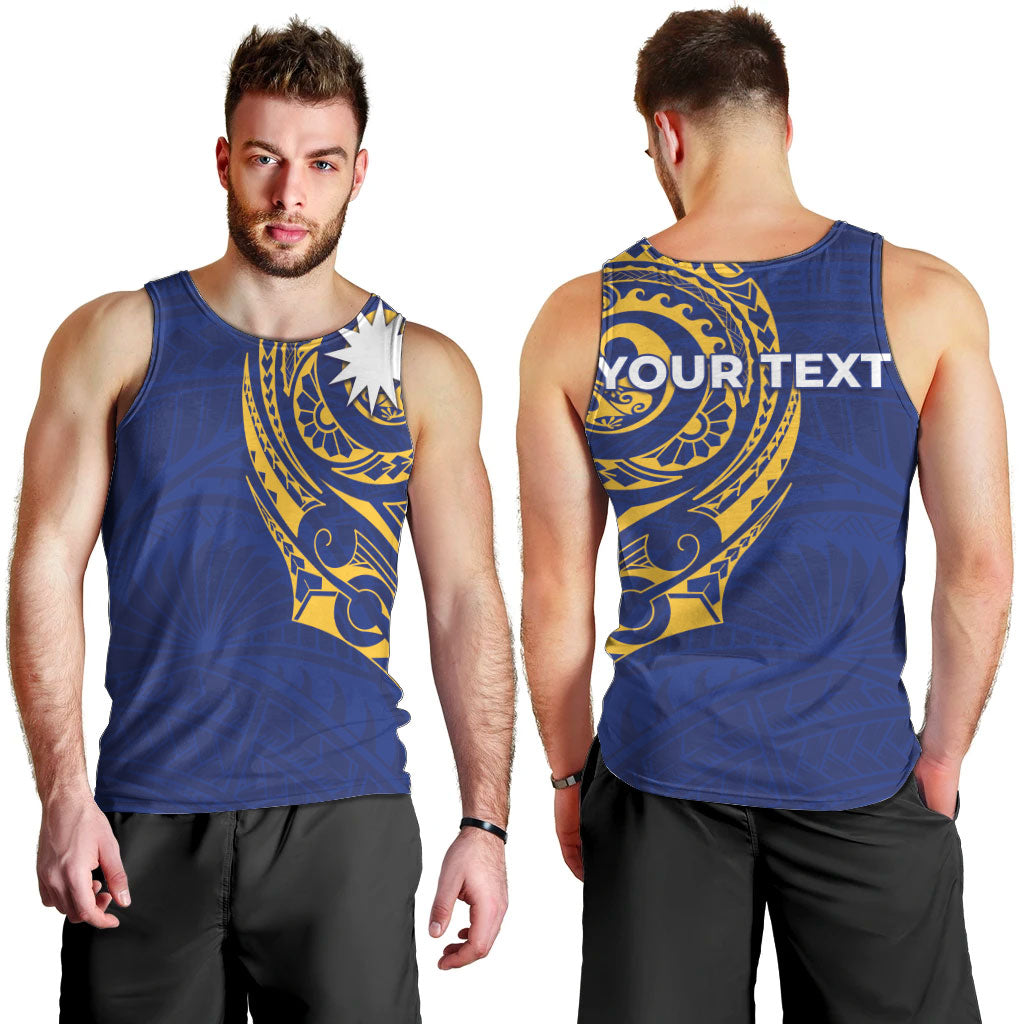 Personalised Nauru Angam Day Men Tank Top Gold Navy Tribal Pattern LT05 - Polynesian Pride