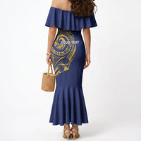 Personalised Nauru Angam Day Mermaid Dress Gold Navy Tribal Pattern