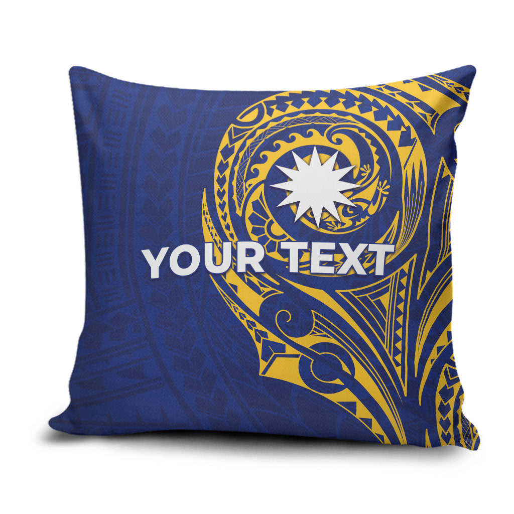 Personalised Nauru Angam Day Pillow Cover Gold Navy Tribal Pattern LT05 Blue - Polynesian Pride