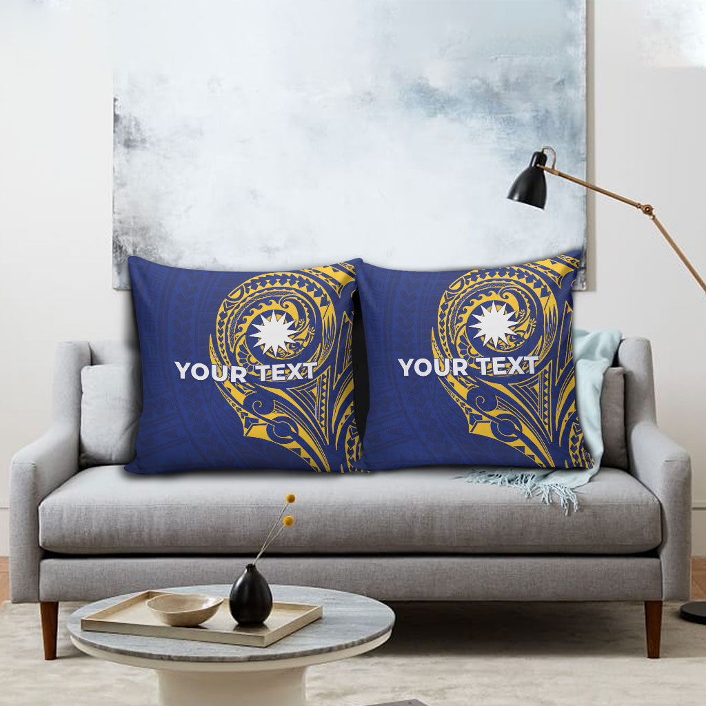 Personalised Nauru Angam Day Pillow Cover Gold Navy Tribal Pattern LT05 - Polynesian Pride