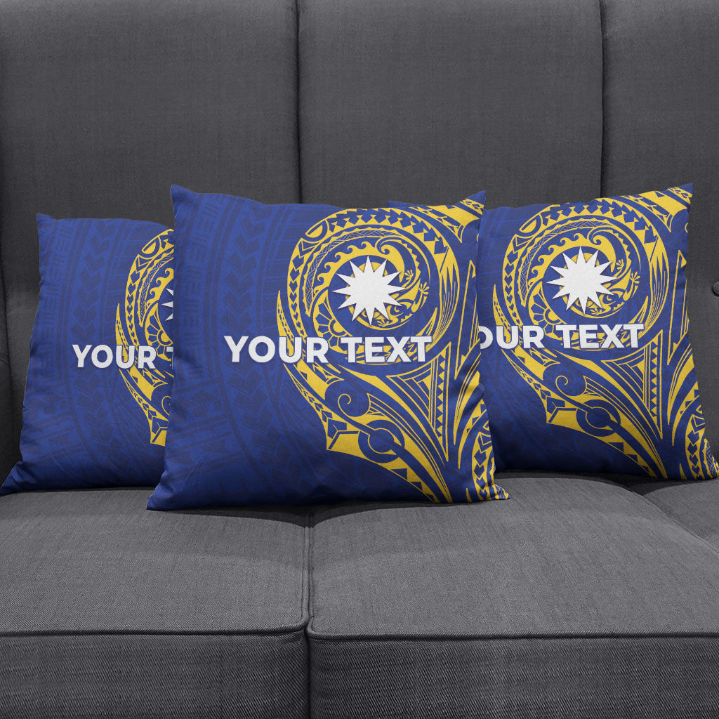 Personalised Nauru Angam Day Pillow Cover Gold Navy Tribal Pattern LT05 - Polynesian Pride