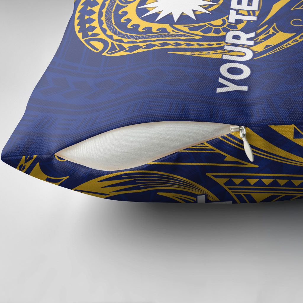 Personalised Nauru Angam Day Pillow Cover Gold Navy Tribal Pattern LT05 - Polynesian Pride
