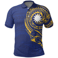 Personalised Nauru Angam Day Polo Shirt Gold Navy Tribal Pattern