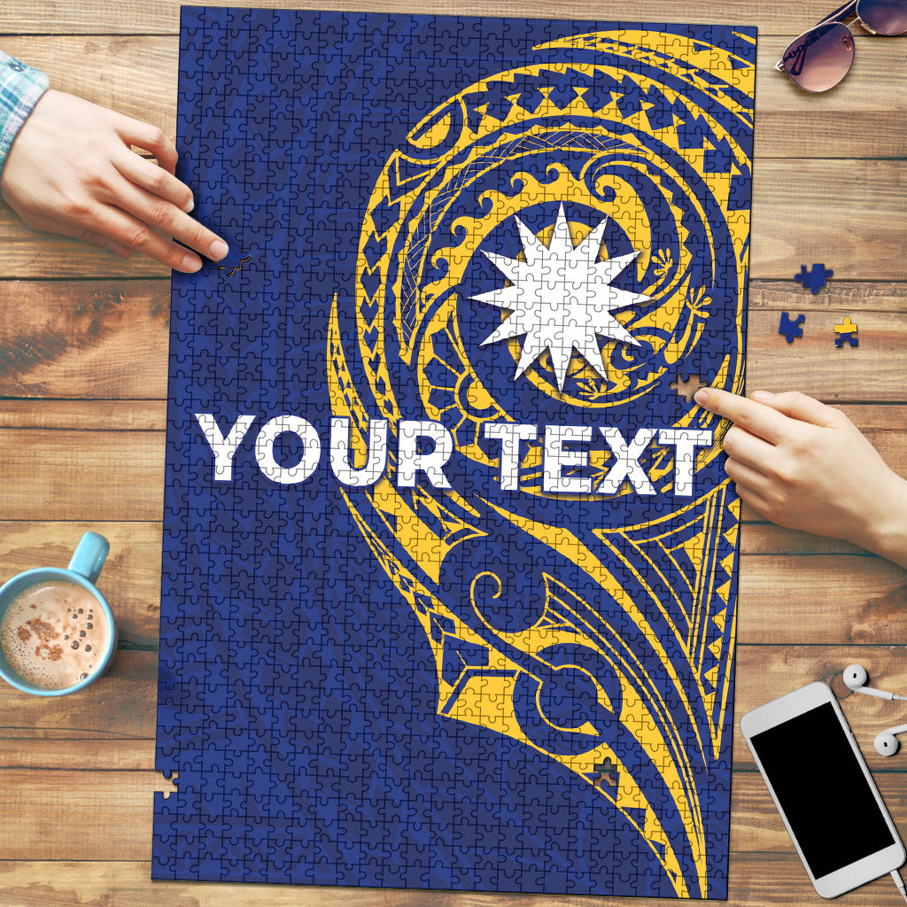Personalised Nauru Angam Day Puzzle Gold Navy Tribal Pattern LT05 Blue - Polynesian Pride