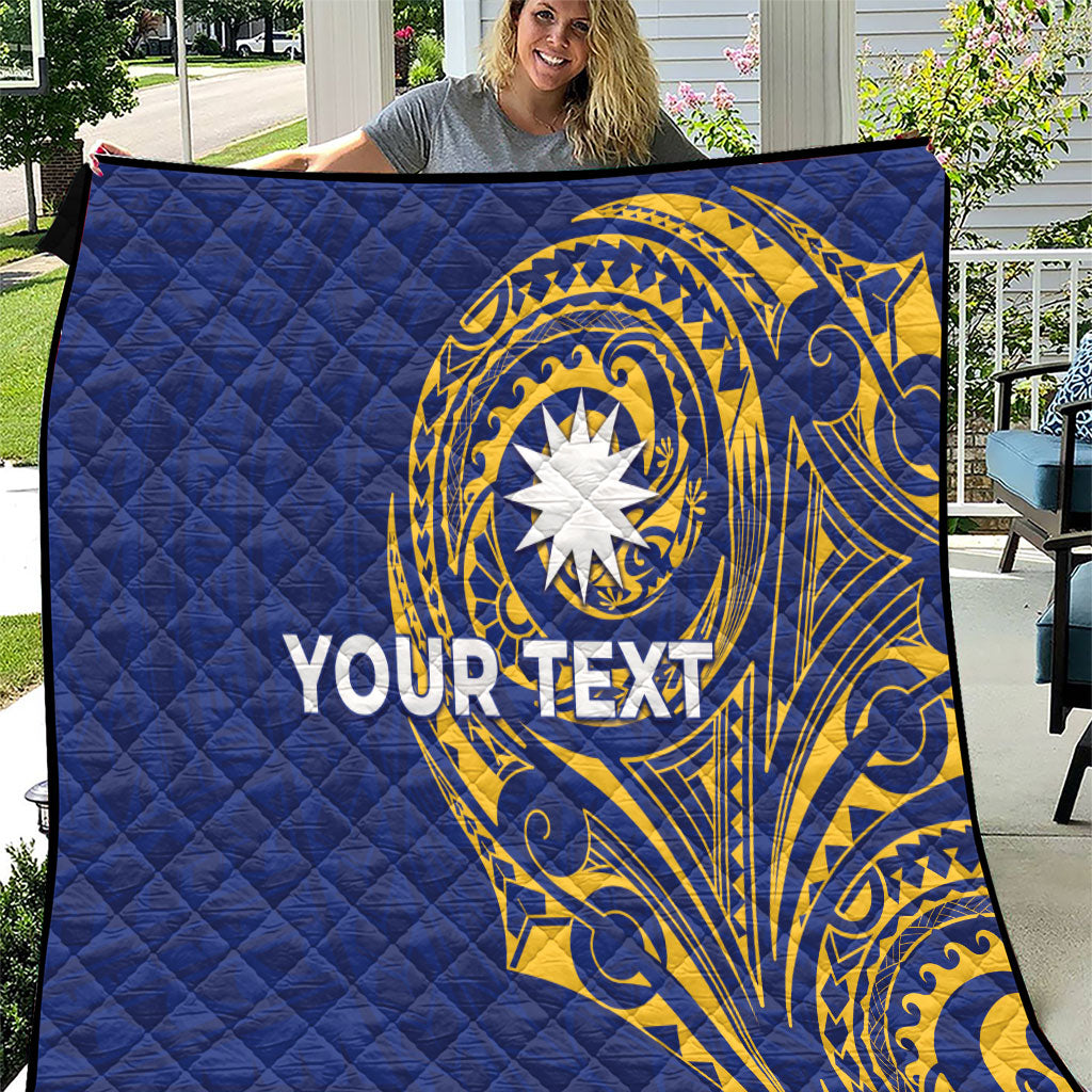 Personalised Nauru Angam Day Quilt Gold Navy Tribal Pattern LT05 Blue - Polynesian Pride