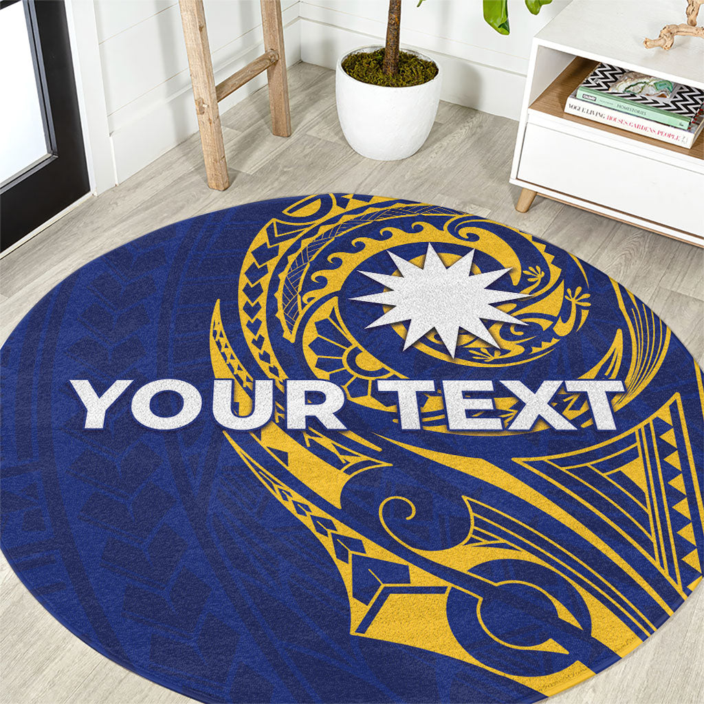 Personalised Nauru Angam Day Round Carpet Gold Navy Tribal Pattern LT05 Blue - Polynesian Pride
