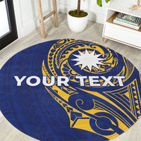 Personalised Nauru Angam Day Round Carpet Gold Navy Tribal Pattern LT05 Blue - Polynesian Pride