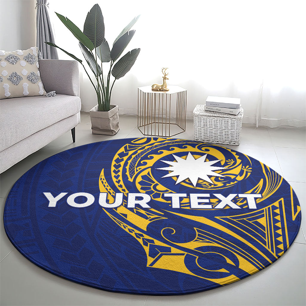 Personalised Nauru Angam Day Round Carpet Gold Navy Tribal Pattern LT05 - Polynesian Pride