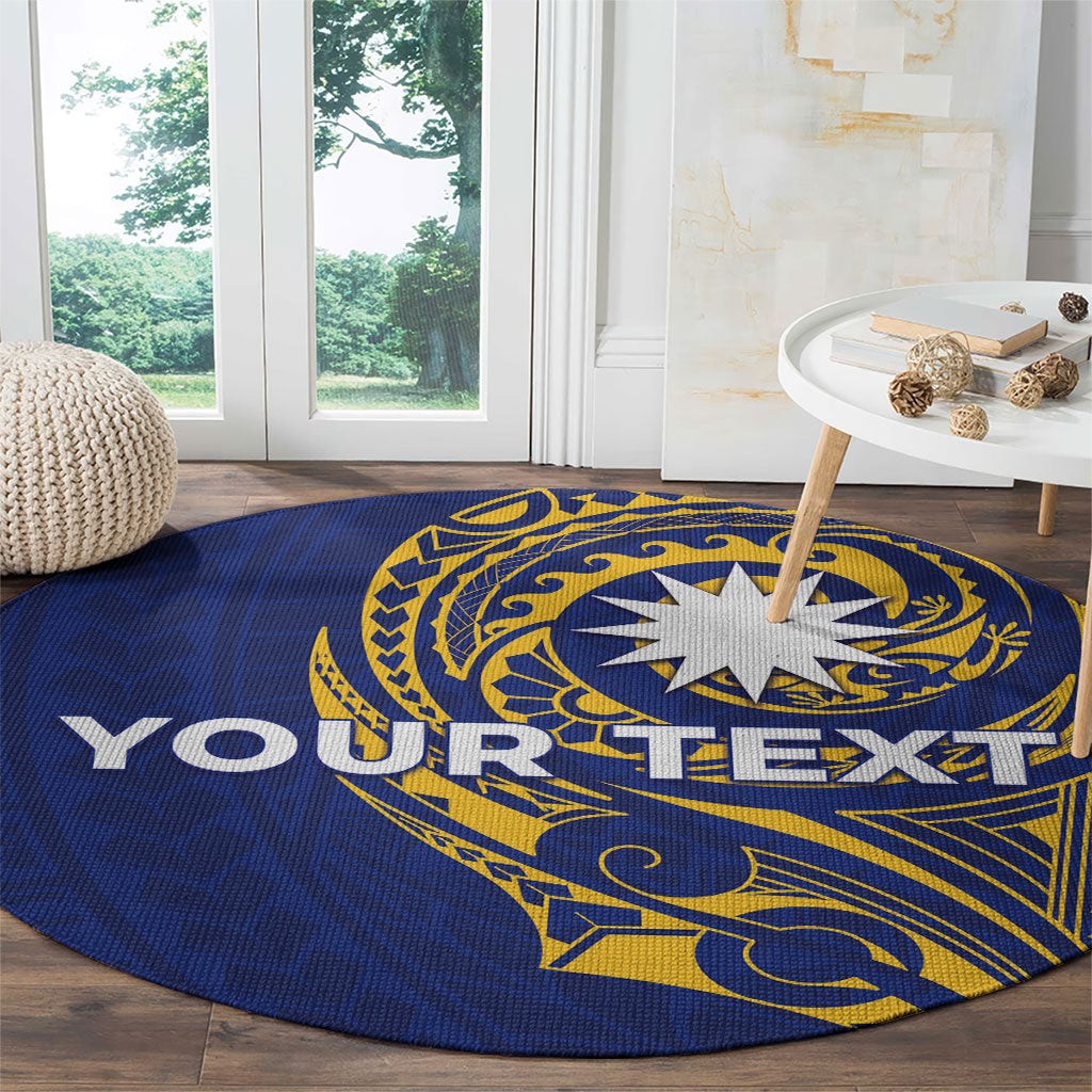 Personalised Nauru Angam Day Round Carpet Gold Navy Tribal Pattern LT05 - Polynesian Pride