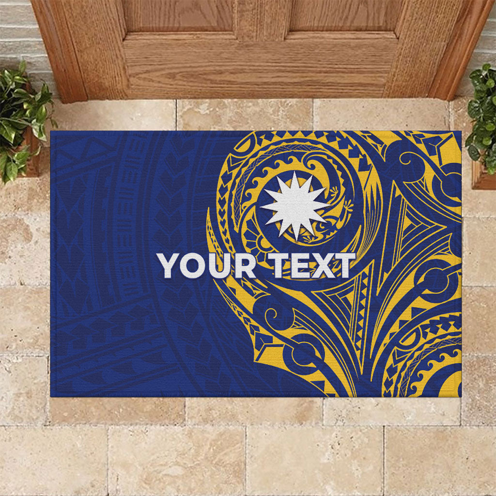 Personalised Nauru Angam Day Rubber Doormat Gold Navy Tribal Pattern LT05 Blue - Polynesian Pride