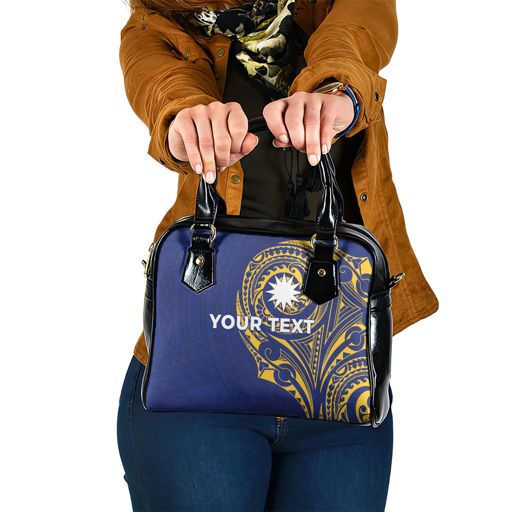 Personalised Nauru Angam Day Shoulder Handbag Gold Navy Tribal Pattern LT05 One Size Blue - Polynesian Pride
