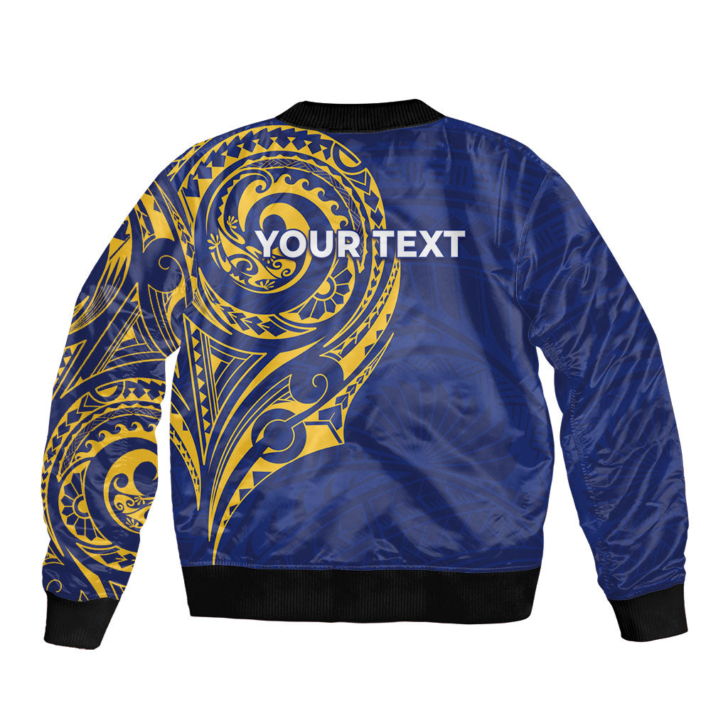Personalised Nauru Angam Day Sleeve Zip Bomber Jacket Gold Navy Tribal Pattern LT05 - Polynesian Pride