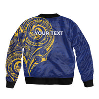 Personalised Nauru Angam Day Sleeve Zip Bomber Jacket Gold Navy Tribal Pattern LT05 - Polynesian Pride