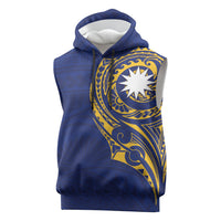 Personalised Nauru Angam Day Sleeveless Hoodie Gold Navy Tribal Pattern