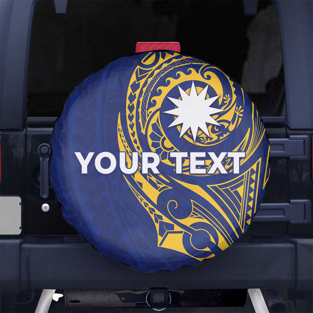 Personalised Nauru Angam Day Spare Tire Cover Gold Navy Tribal Pattern LT05 No hole Blue - Polynesian Pride