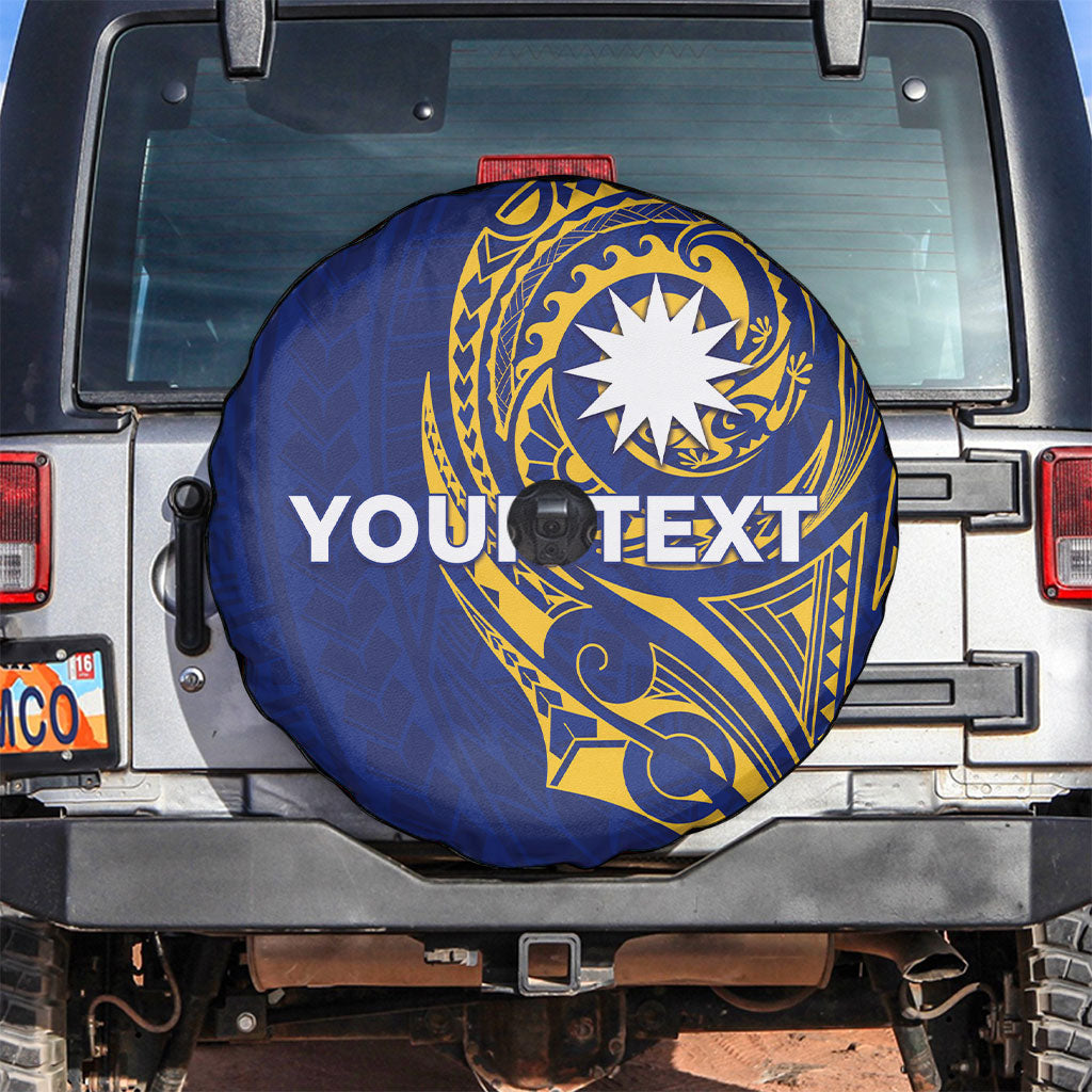 Personalised Nauru Angam Day Spare Tire Cover Gold Navy Tribal Pattern