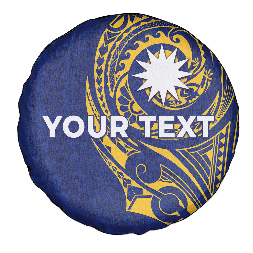 Personalised Nauru Angam Day Spare Tire Cover Gold Navy Tribal Pattern