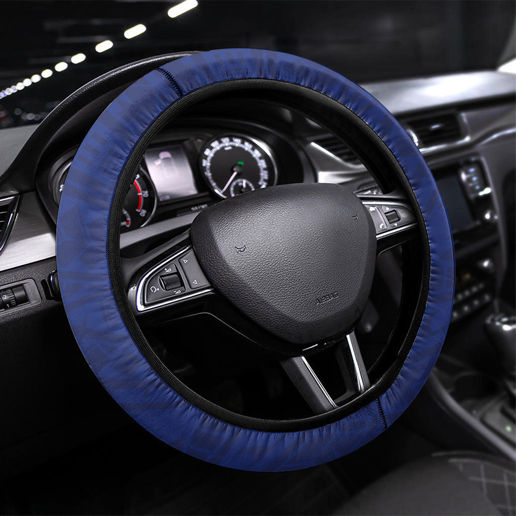 Nauru Angam Day Steering Wheel Cover Gold Navy Tribal Pattern LT05 Universal Fit Blue - Polynesian Pride