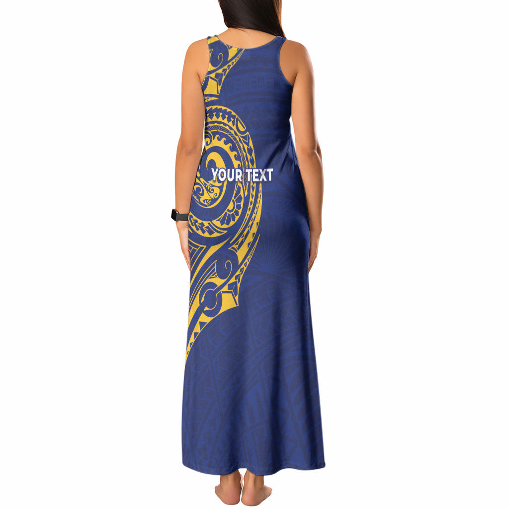 Personalised Nauru Angam Day Tank Maxi Dress Gold Navy Tribal Pattern