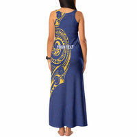 Personalised Nauru Angam Day Tank Maxi Dress Gold Navy Tribal Pattern