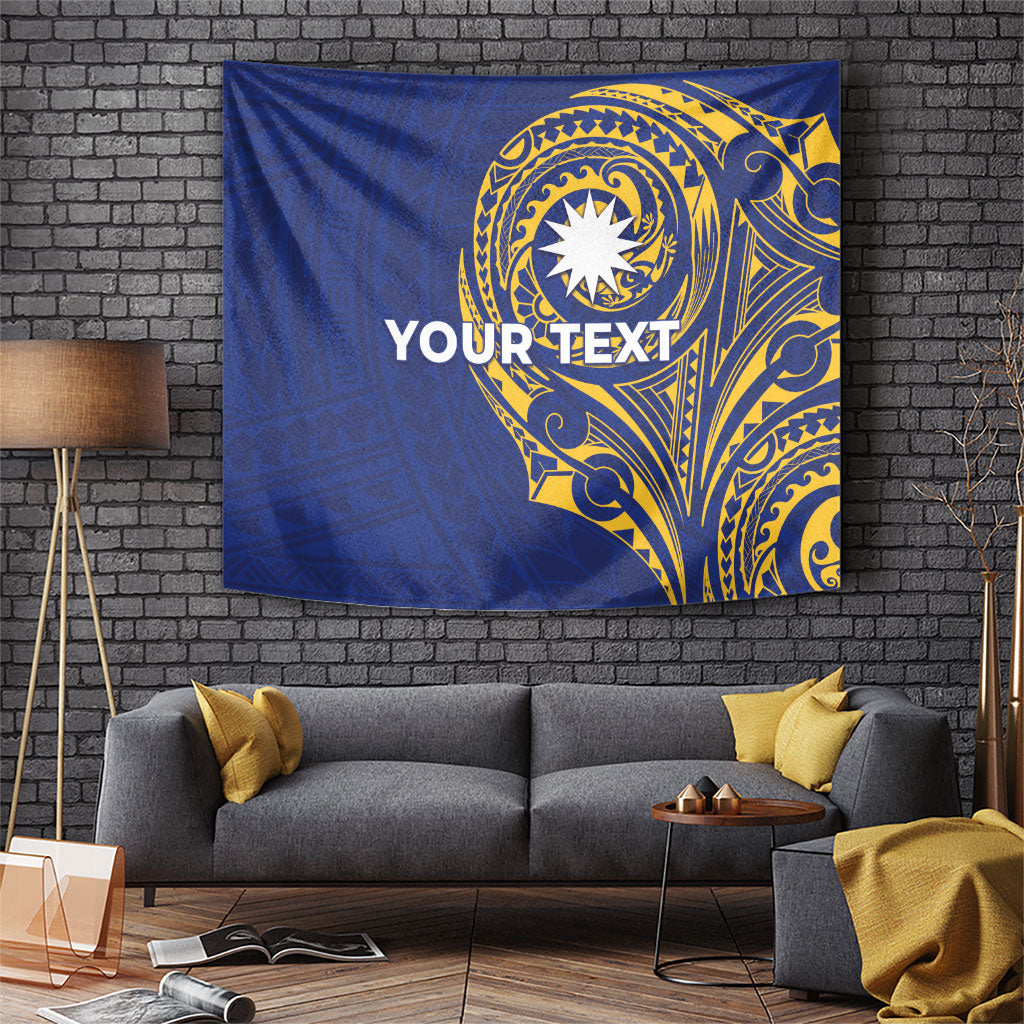 Personalised Nauru Angam Day Tapestry Gold Navy Tribal Pattern LT05 Blue - Polynesian Pride