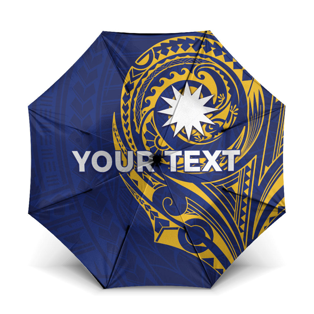 Personalised Nauru Angam Day Umbrella Gold Navy Tribal Pattern LT05 One Size Folded 11.42 inch Opened Diameter 37.4 inch Blue - Polynesian Pride