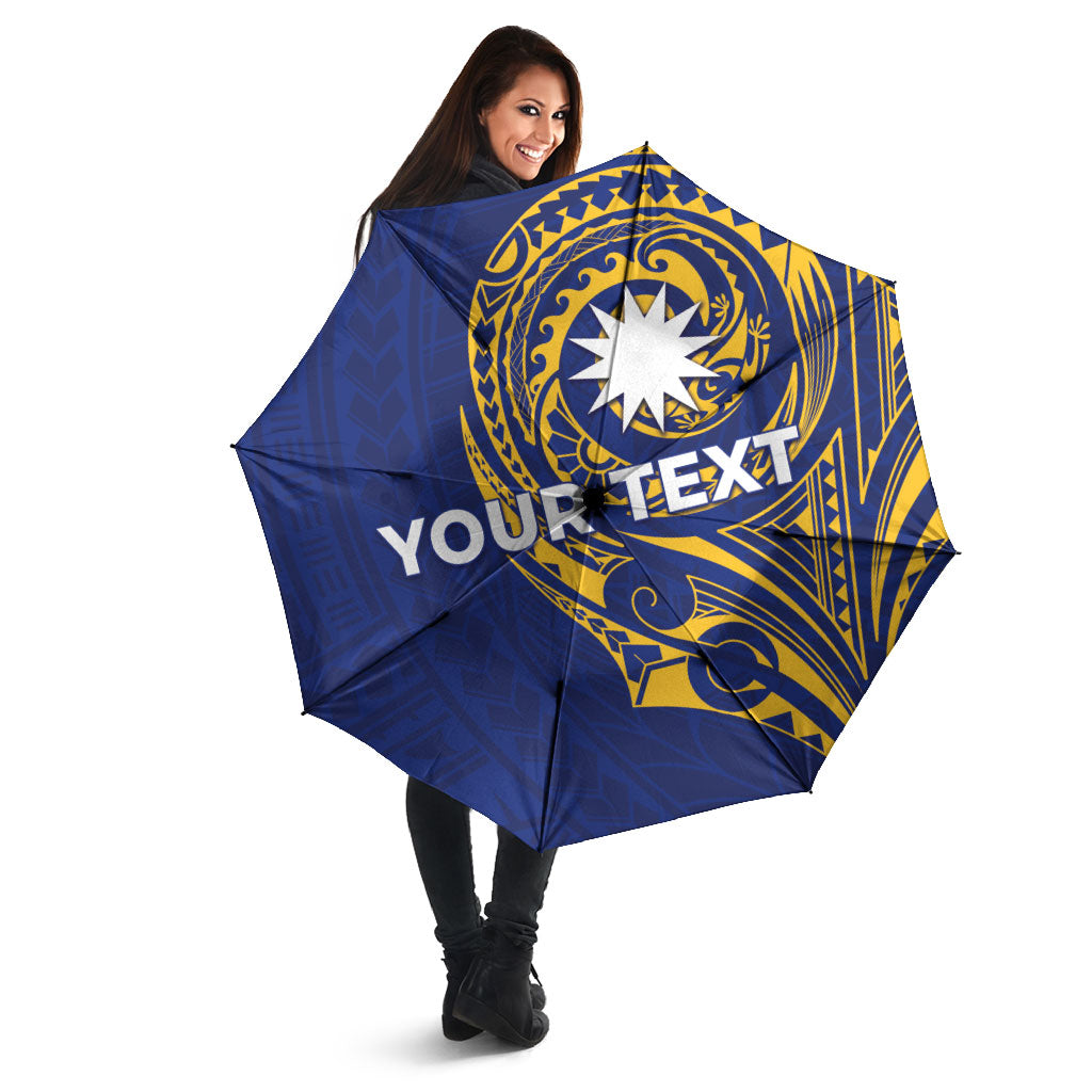 Personalised Nauru Angam Day Umbrella Gold Navy Tribal Pattern LT05 - Polynesian Pride