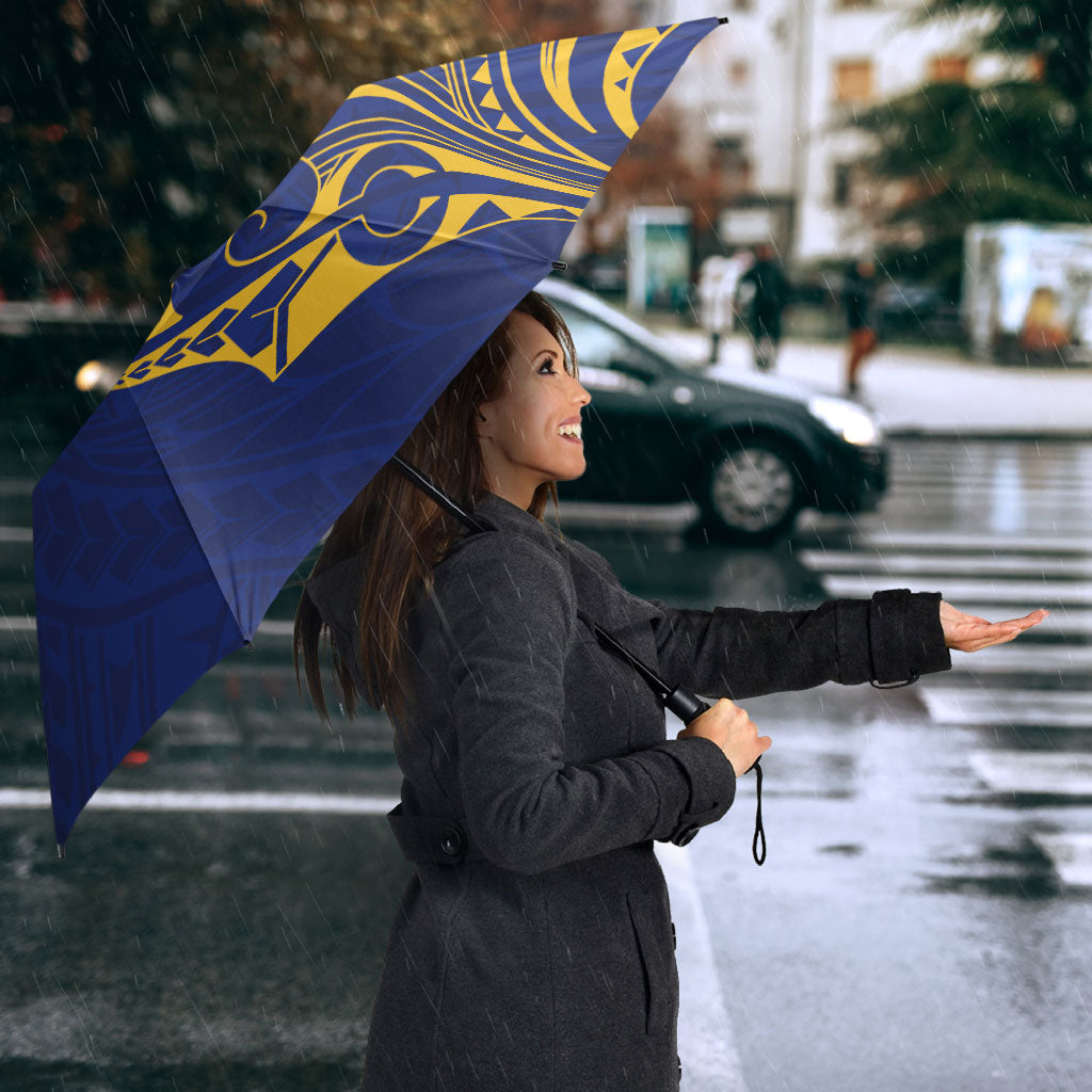Personalised Nauru Angam Day Umbrella Gold Navy Tribal Pattern LT05 - Polynesian Pride