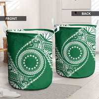 Cook Islands Gospel Day Laundry Basket Green Tribal Curves