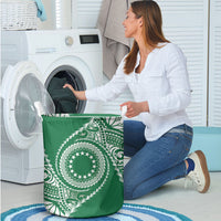 Cook Islands Gospel Day Laundry Basket Green Tribal Curves