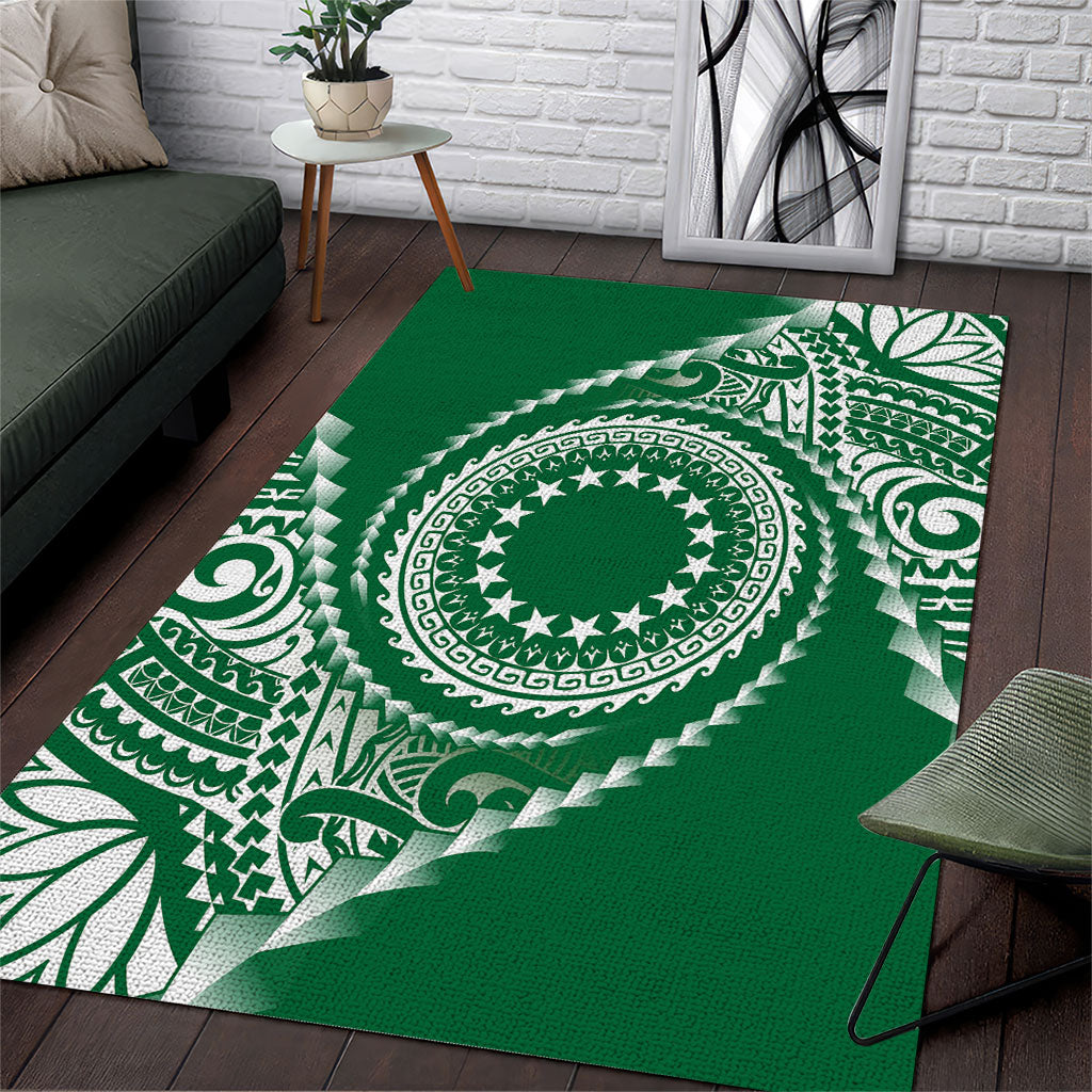 Cook Islands Gospel Day Area Rug Green Tribal Curves LT05 Green - Polynesian Pride