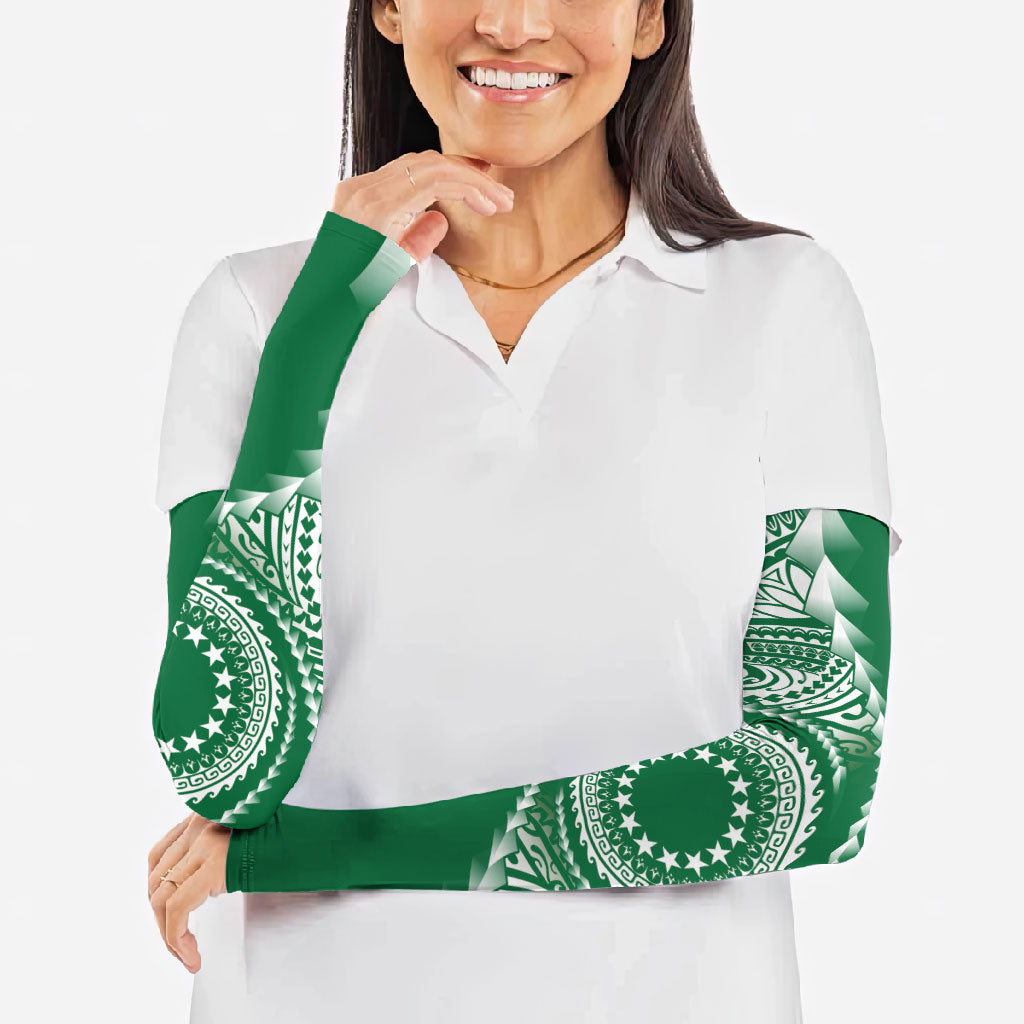 Cook Islands Gospel Day Arm Sleeves Green Tribal Curves