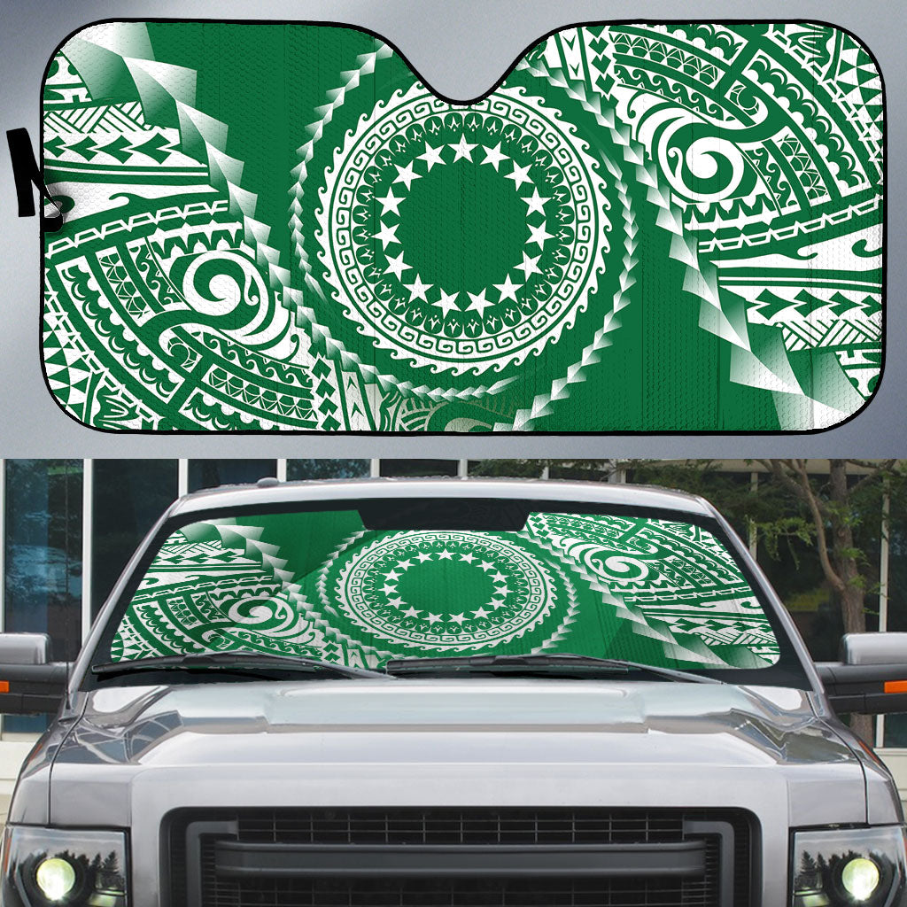 Cook Islands Gospel Day Auto Sun Shade Green Tribal Curves LT05 Green - Polynesian Pride