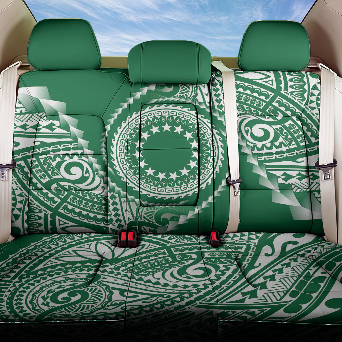 Cook Islands Gospel Day Back Car Seat Cover Green Tribal Curves LT05 One Size Green - Polynesian Pride