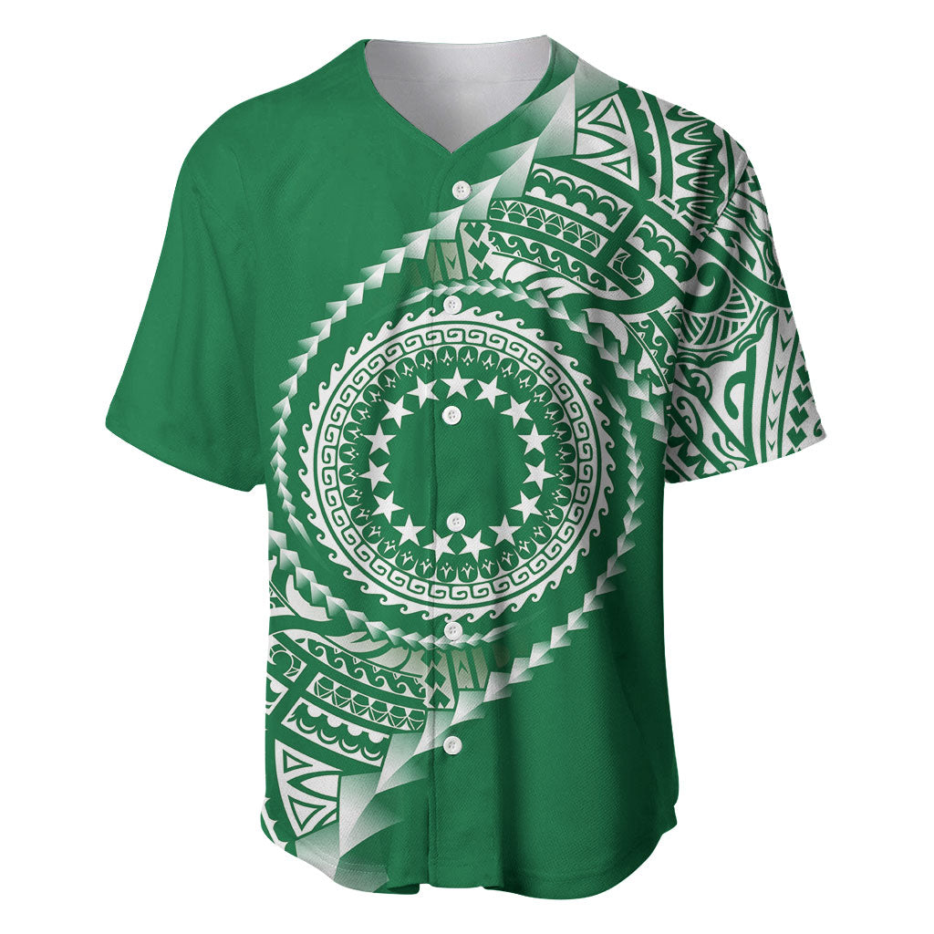 Cook Islands Gospel Day Baseball Jersey Green Tribal Curves LT05 Green - Polynesian Pride