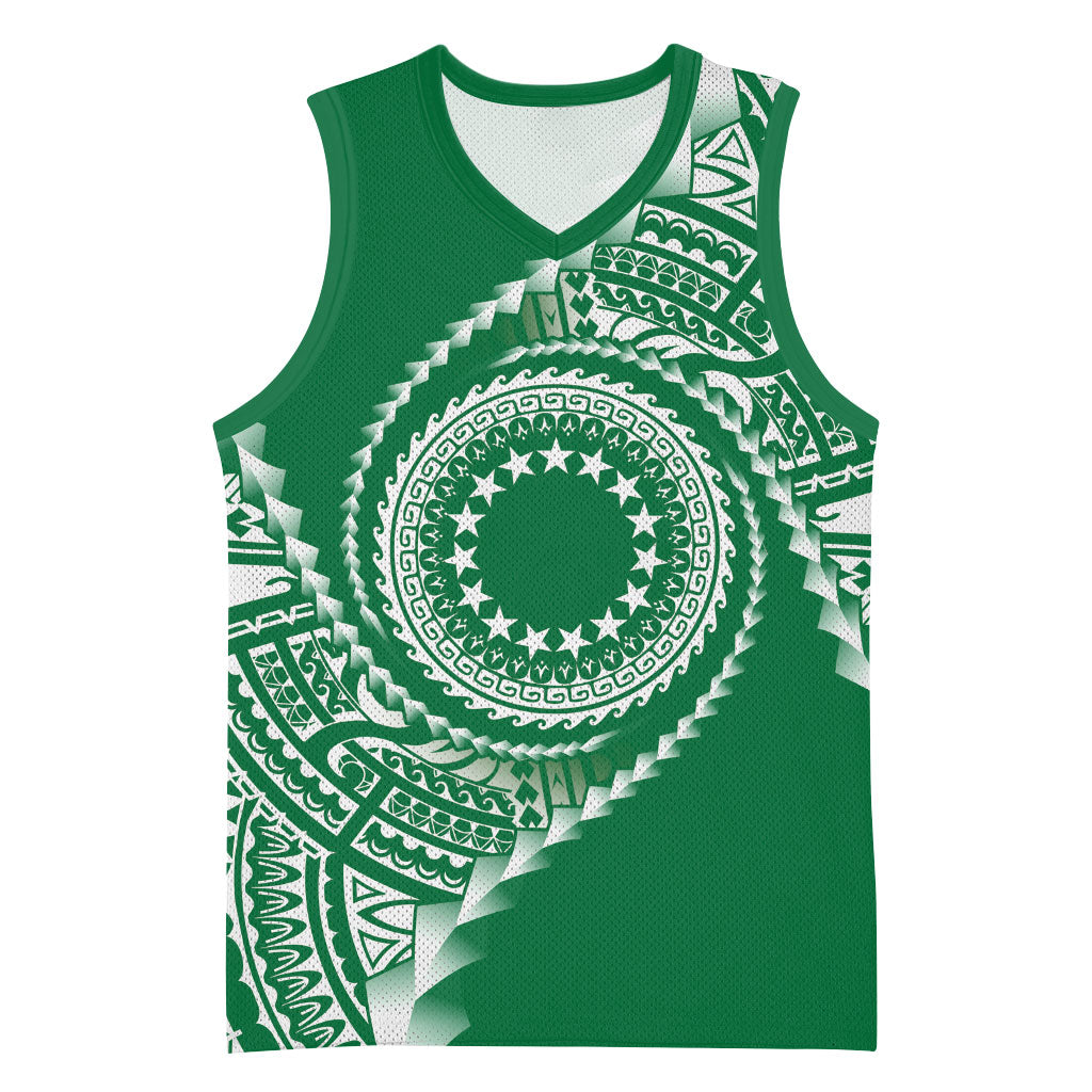 Cook Islands Gospel Day Basketball Jersey Green Tribal Curves LT05 Unisex Green - Polynesian Pride