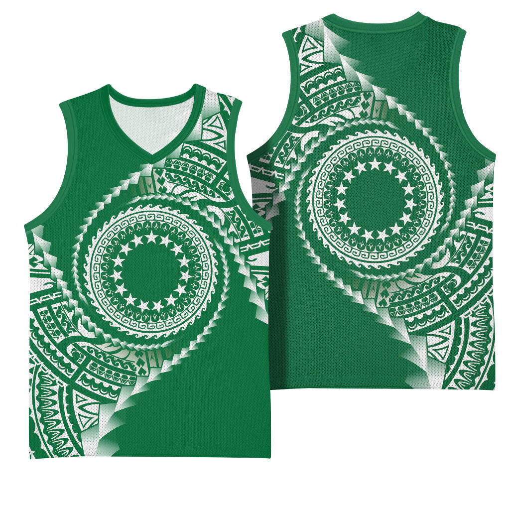 Cook Islands Gospel Day Basketball Jersey Green Tribal Curves