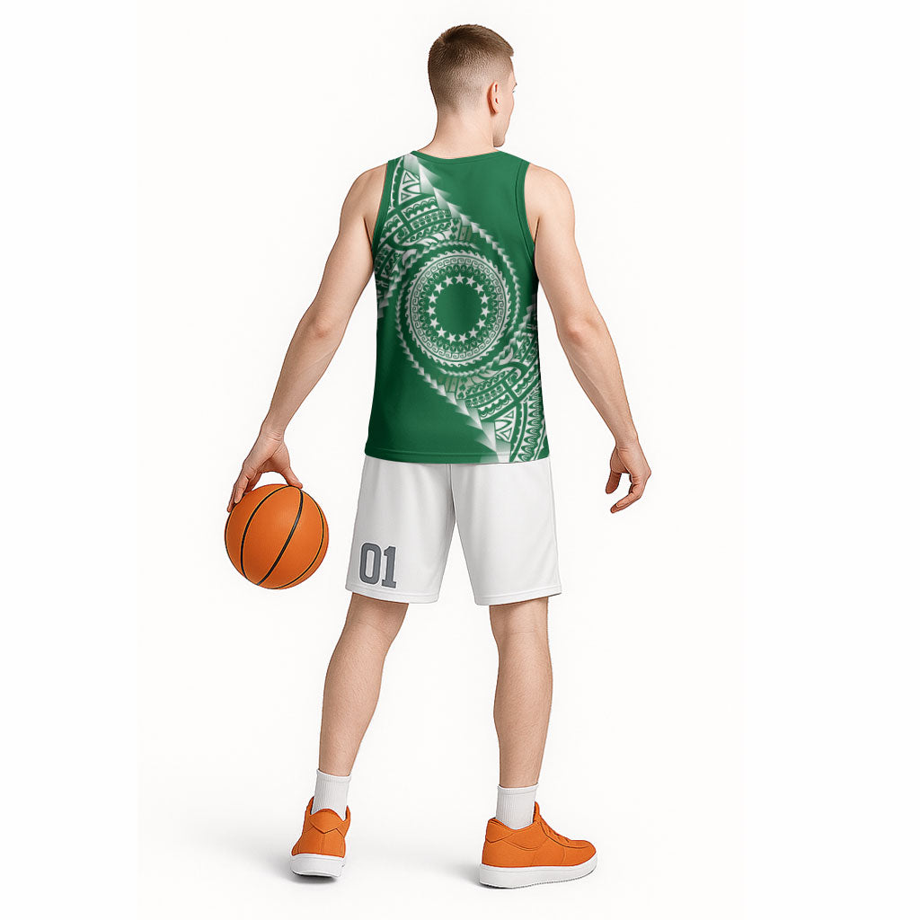 Cook Islands Gospel Day Basketball Jersey Green Tribal Curves