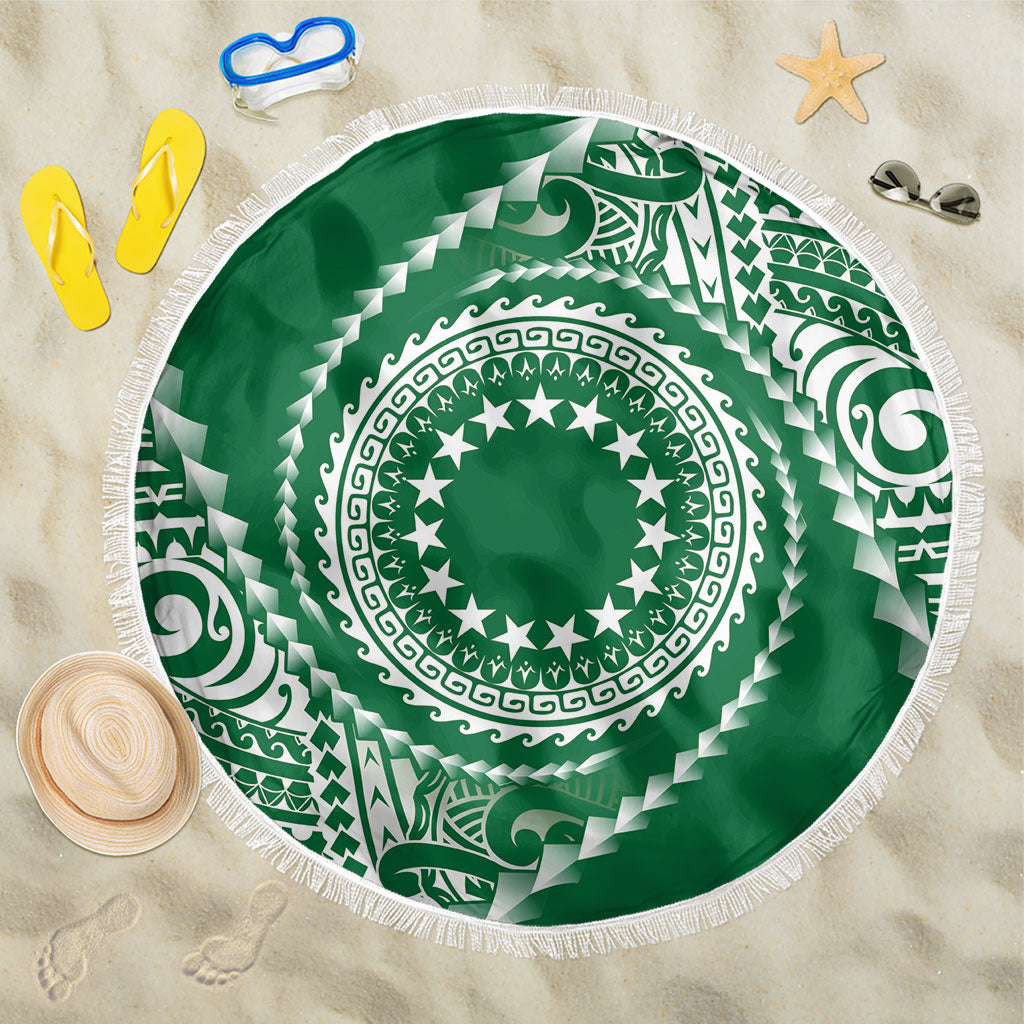 Cook Islands Gospel Day Beach Blanket Green Tribal Curves