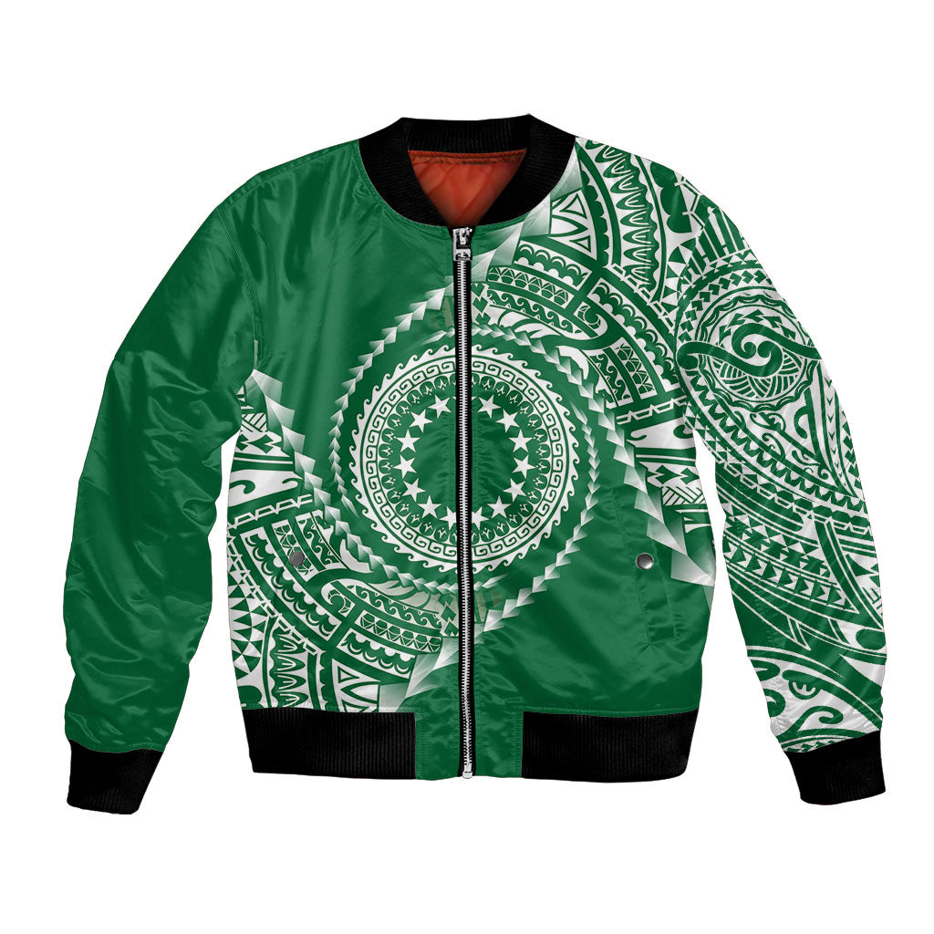 Cook Islands Gospel Day Bomber Jacket Green Tribal Curves LT05 Unisex Green - Polynesian Pride