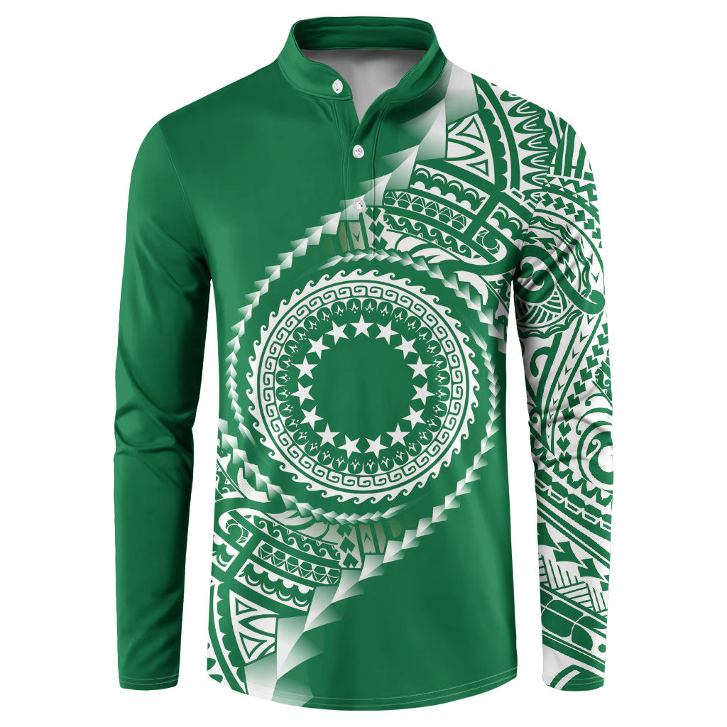 Cook Islands Gospel Day Button Sweatshirt Green Tribal Curves LT05 Green - Polynesian Pride