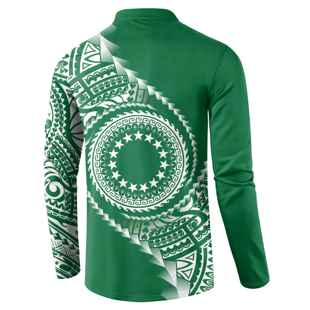 Cook Islands Gospel Day Button Sweatshirt Green Tribal Curves
