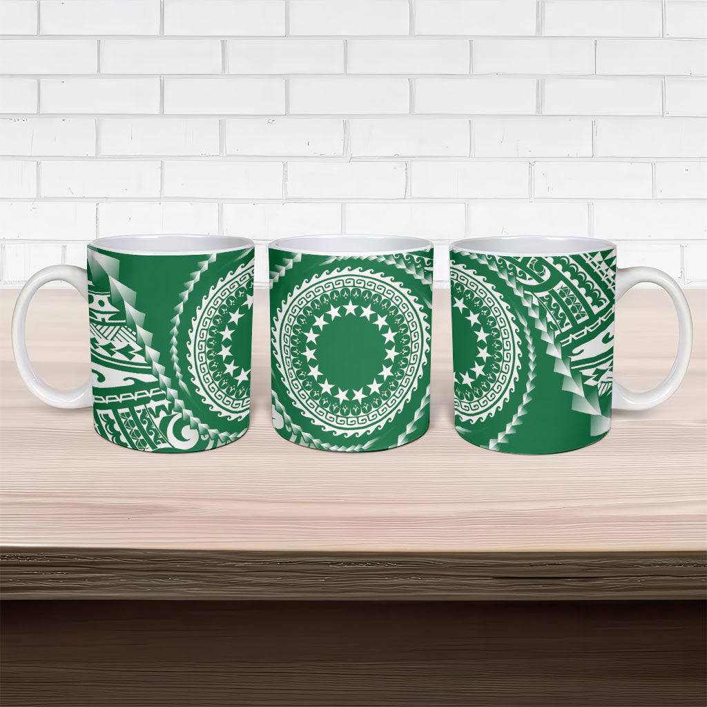 Cook Islands Gospel Day Ceramic Mug Green Tribal Curves