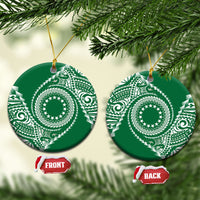 Cook Islands Gospel Day Ceramic Ornament Green Tribal Curves LT05 Circle Green - Polynesian Pride