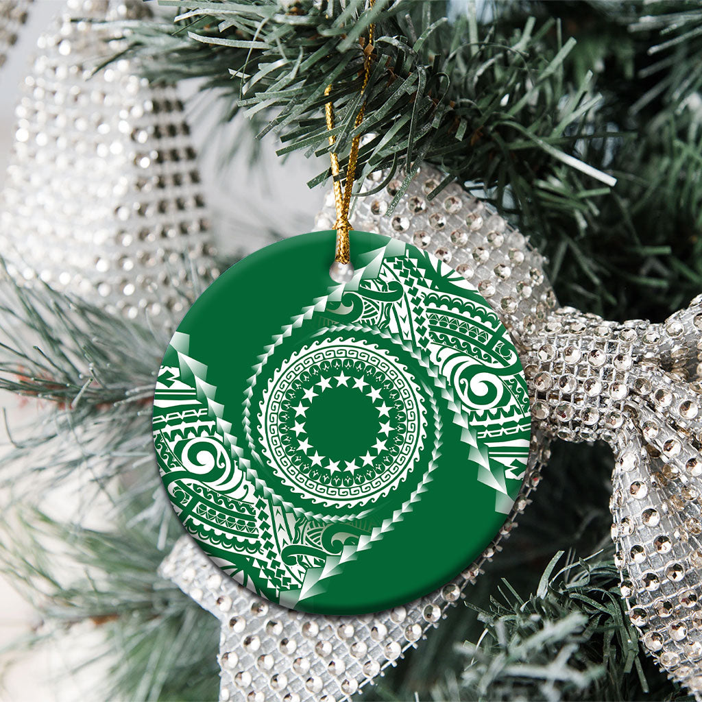 Cook Islands Gospel Day Ceramic Ornament Green Tribal Curves LT05 - Polynesian Pride