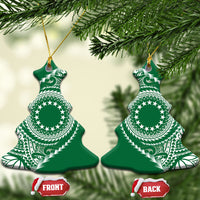 Cook Islands Gospel Day Ceramic Ornament Green Tribal Curves LT05 Christmas Tree Green - Polynesian Pride