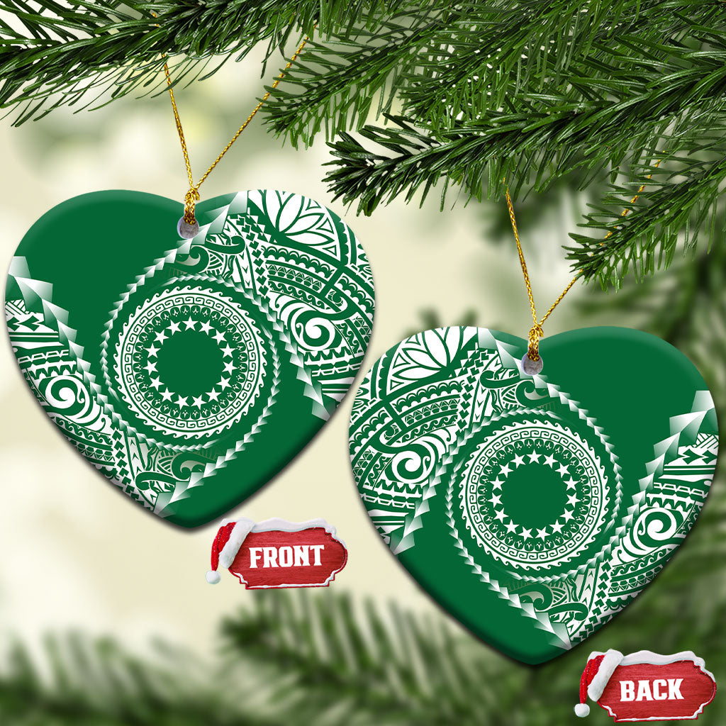 Cook Islands Gospel Day Ceramic Ornament Green Tribal Curves LT05 Heart Green - Polynesian Pride